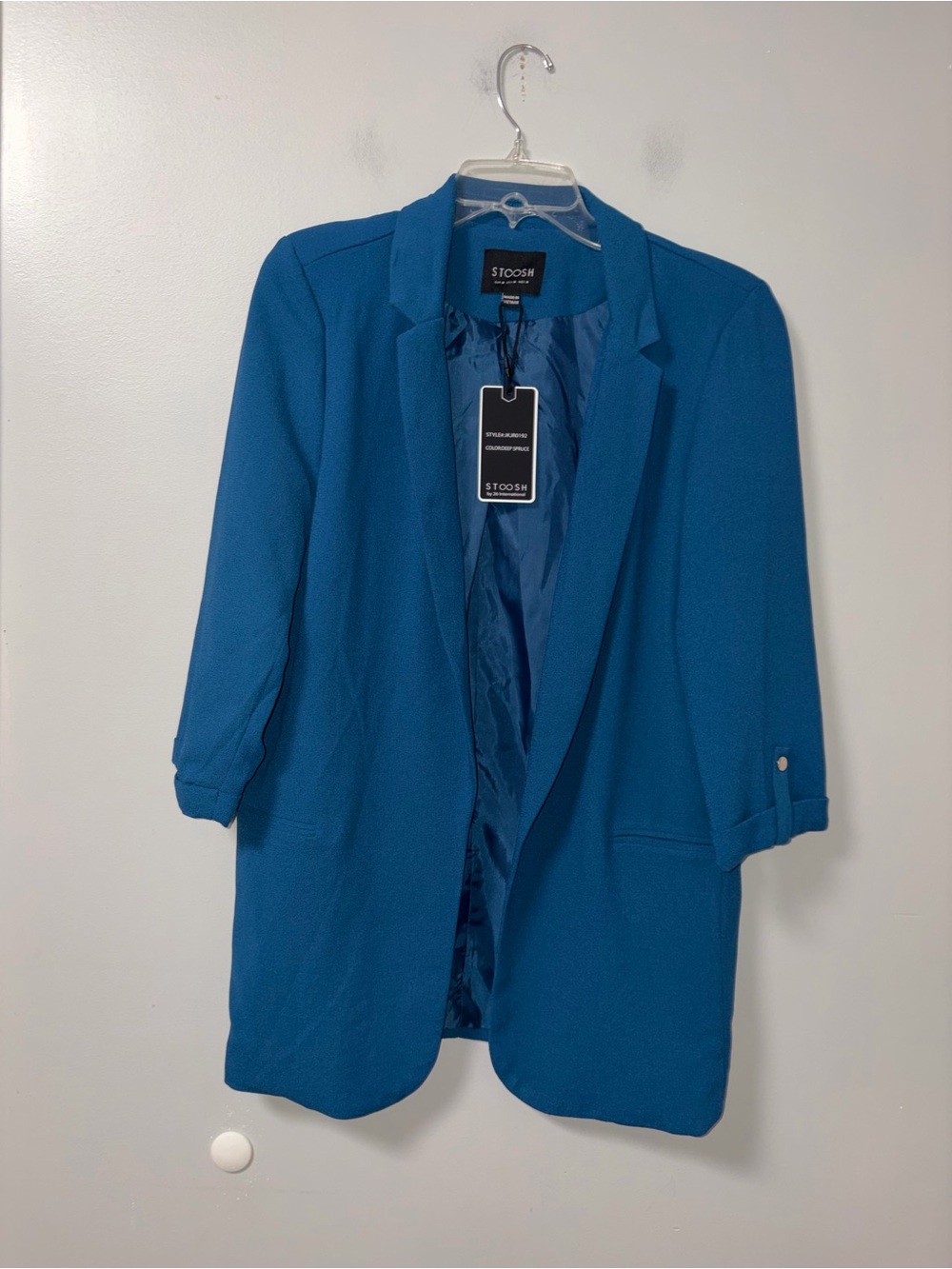 Stoosh Open Front Flyaway Blazer Deep Spruce NWT M Career Professional Office